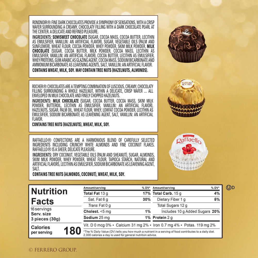 Ferrero Rocher opened box displaying assorted confections for easy gifting