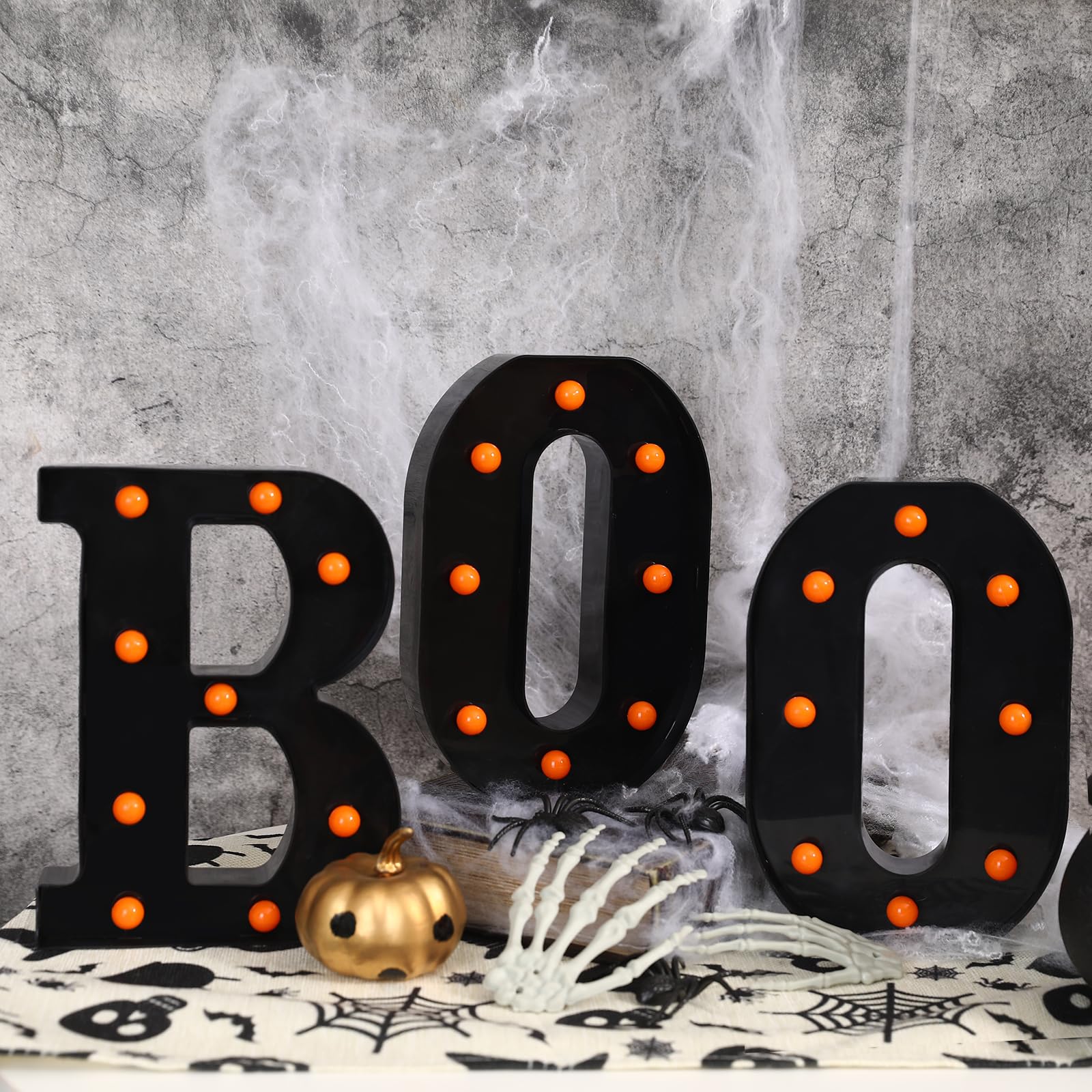 FestalMart BOO styled on a mantel adding instant seasonal character to living spaces