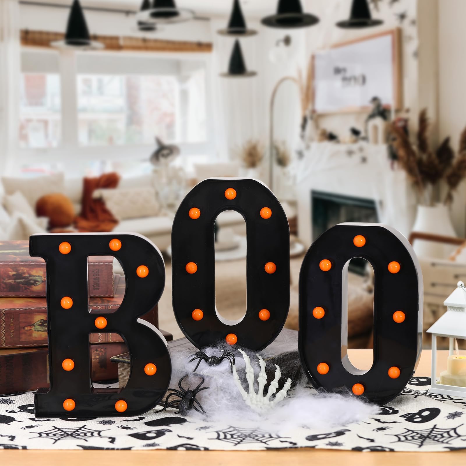 FestalMart BOO on a party table creating playful mood lighting for gatherings