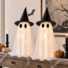 FestalMart front view of two light-up ghosts showing festive presence and warm glow