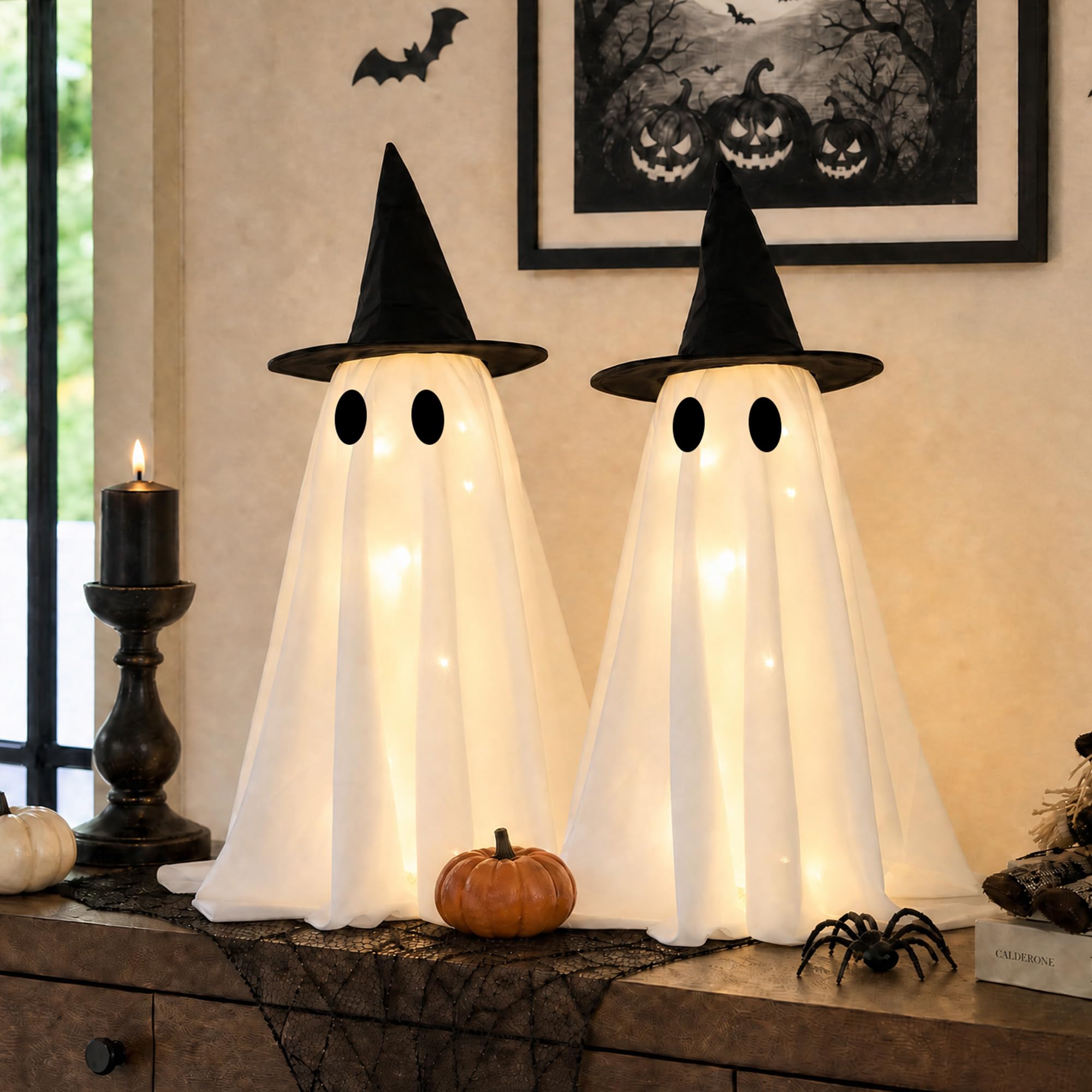 FestalMart ghosts lit in a dark room creating cozy ambient party lighting
