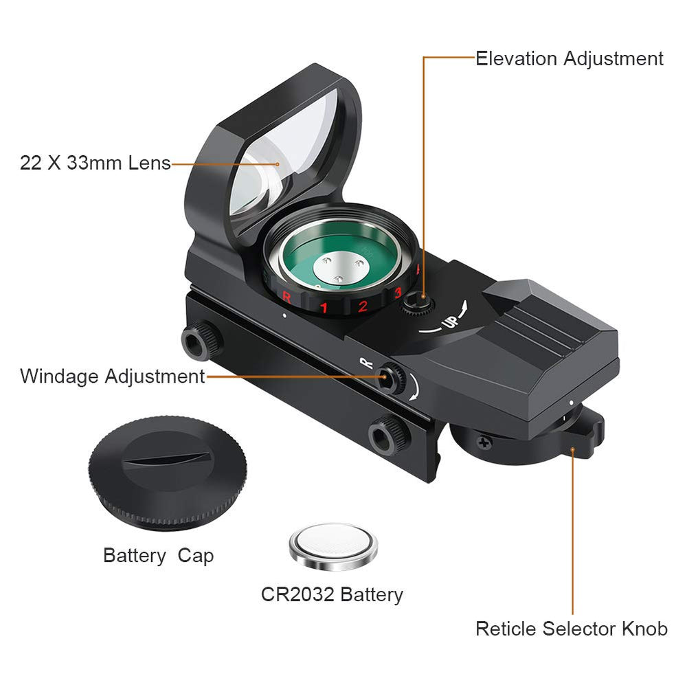 Feyachi reticle display showing four style options useful for varied targets