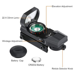 Feyachi reticle display showing four style options useful for varied targets