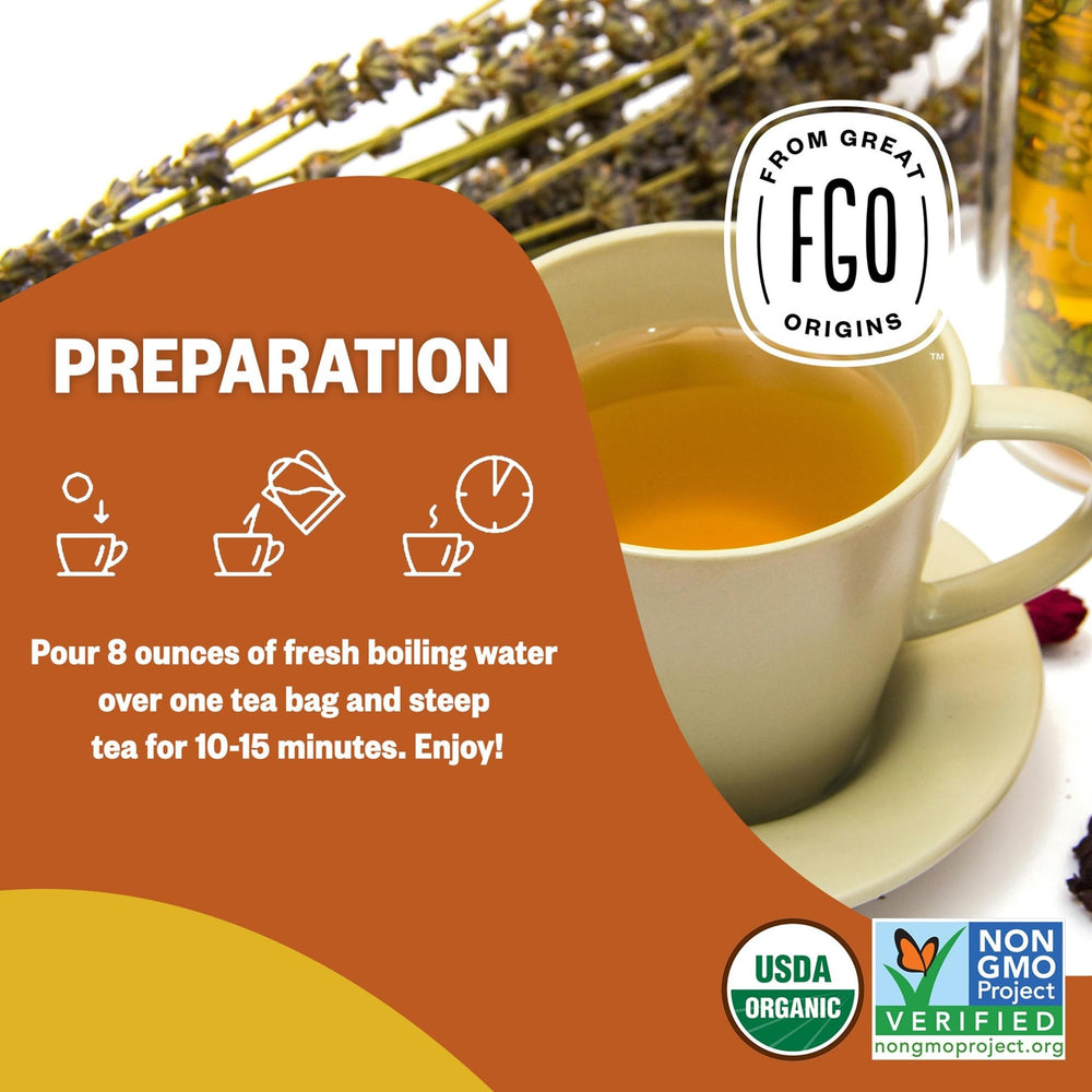 FGO loose tea showing turmeric and ginger pieces, ingredient transparency benefit