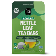 FGO front packaging showing organic nettle tea and resealable pouch benefit freshness