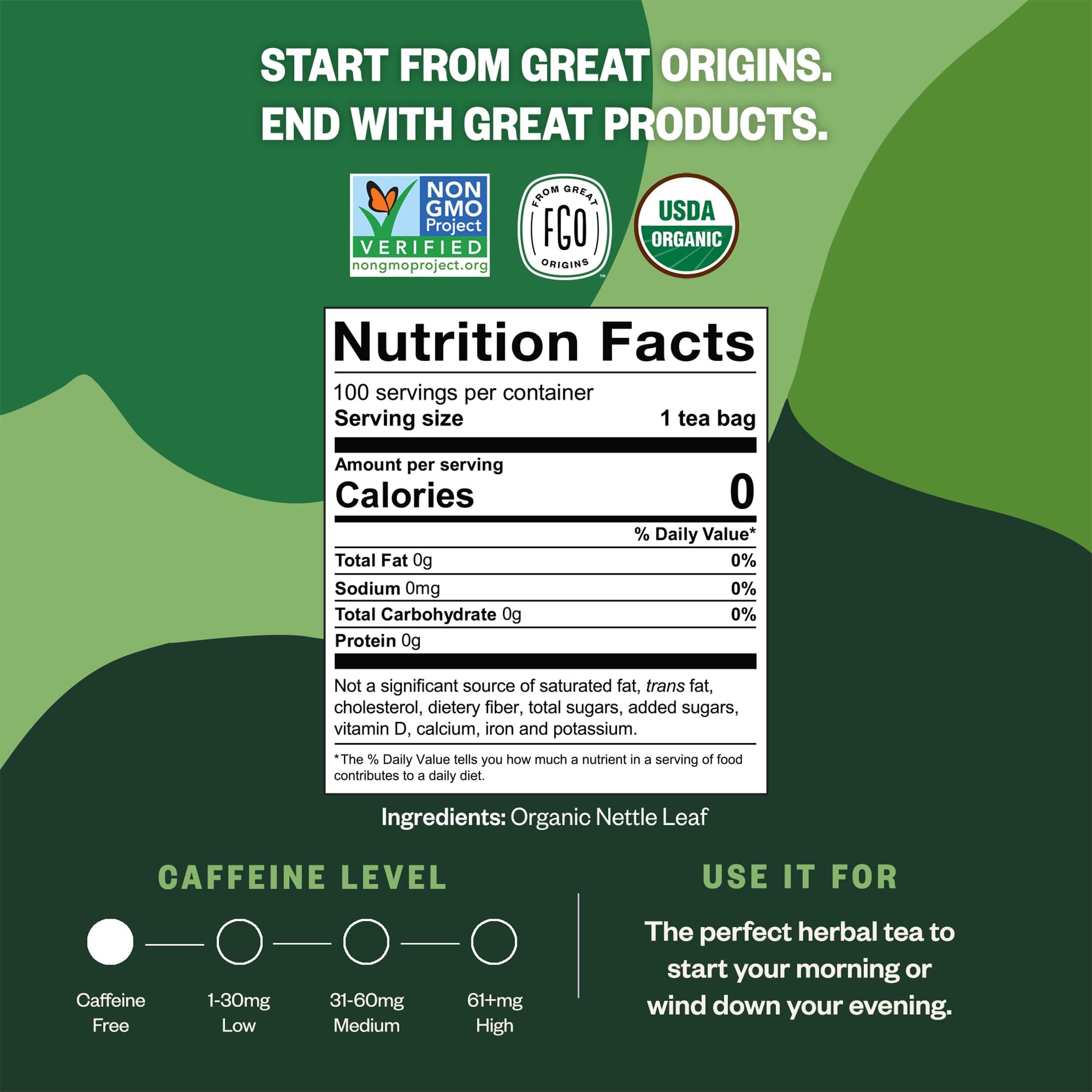 FGO tea bag steeping in cup illustrating brewing clarity and caffeine-free calm
