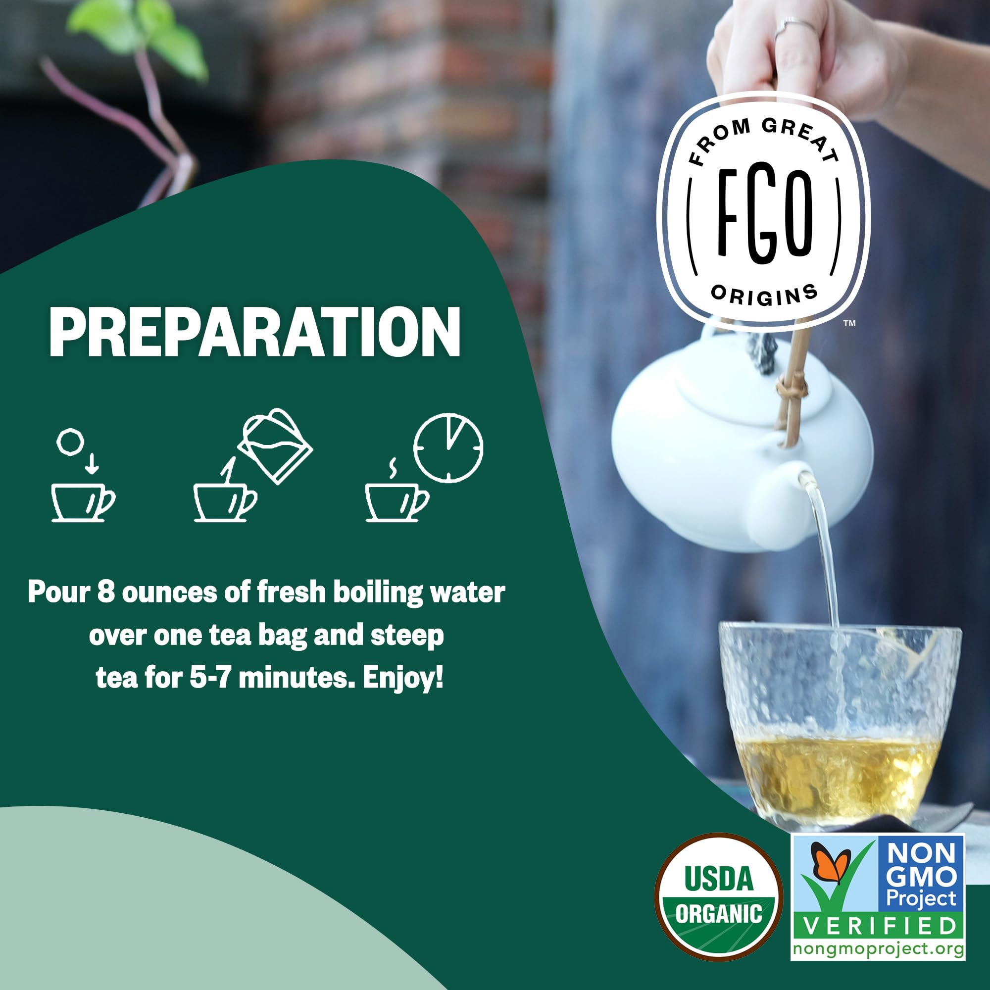 FGO brewed cup of peppermint tea showing clear, refreshing infusion
