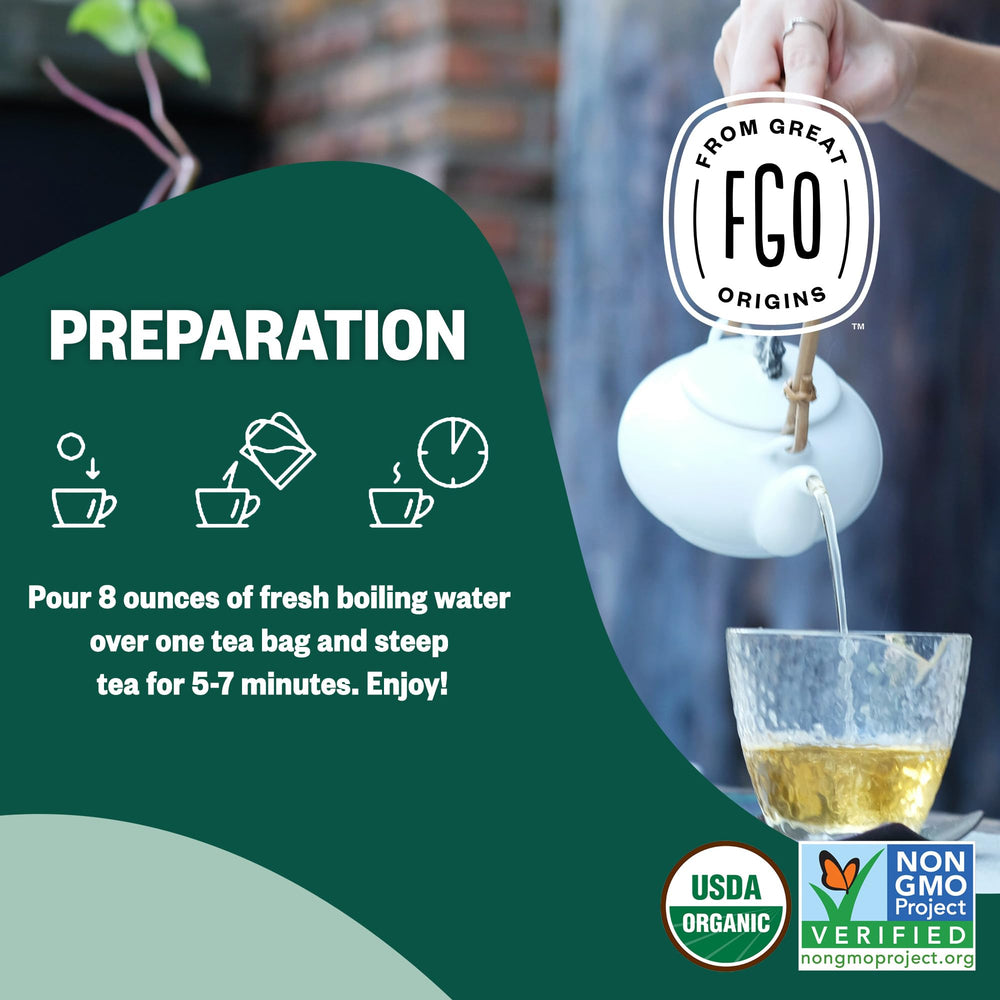 FGO brewed cup of peppermint tea showing clear, refreshing infusion