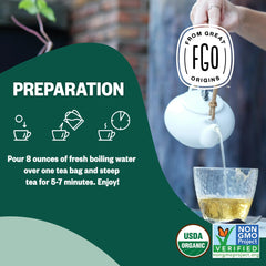 FGO brewed cup of peppermint tea showing clear, refreshing infusion