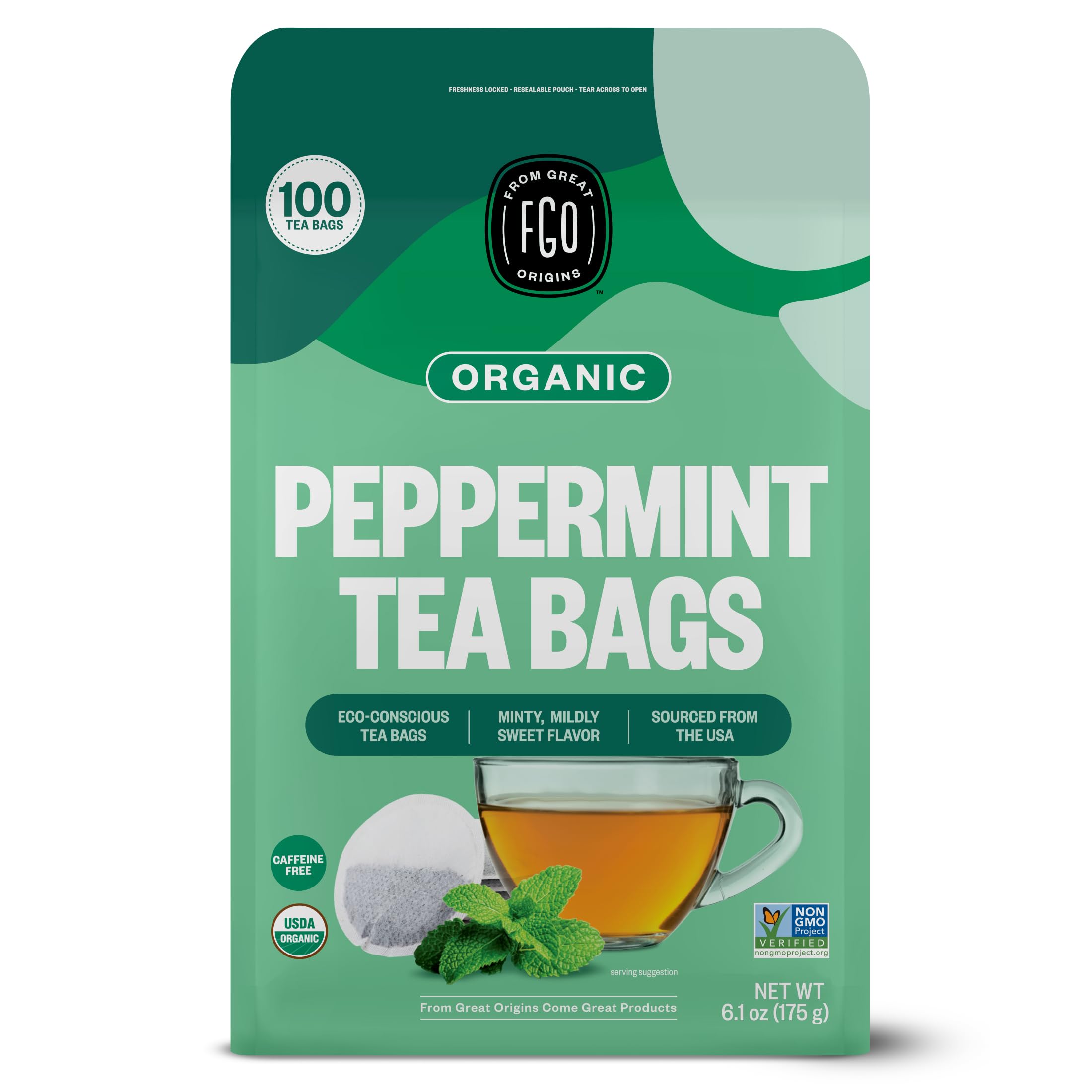 FGO front packaging showing organic peppermint and eco-friendly benefits