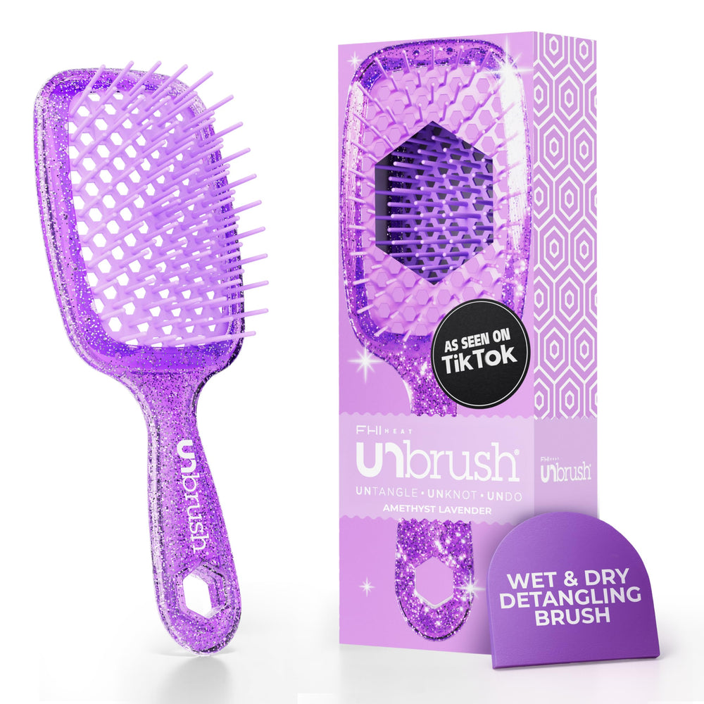 FHI Heat UNbrush front packaging showing amethyst lavender color and benefits