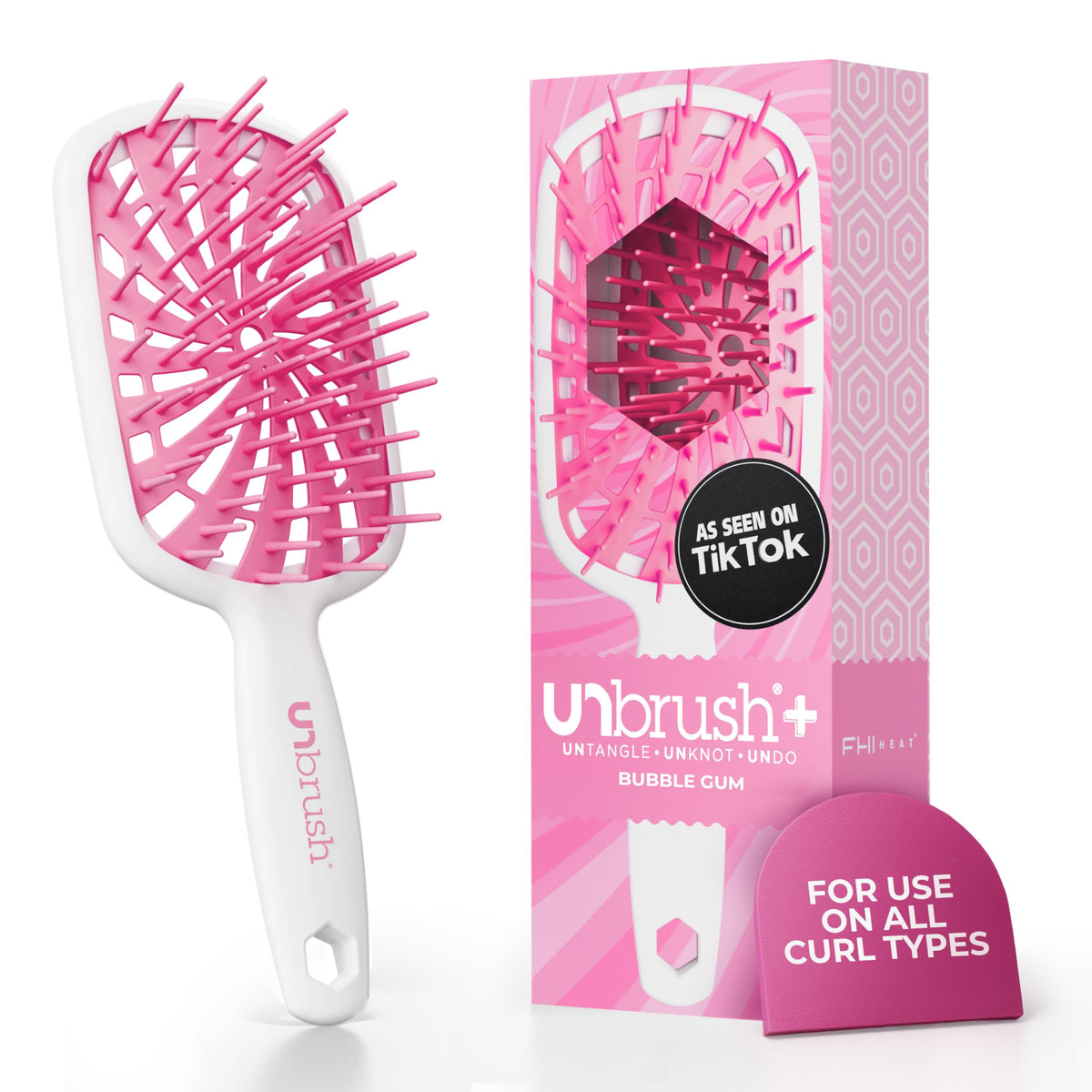 FHI Heat UNbrush Plus front view showing ergonomic design and light handle benefit