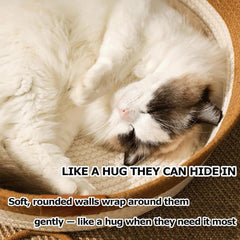 FHKPET cat resting in basket demonstrating secure enclosed sleep and reduced anxiety