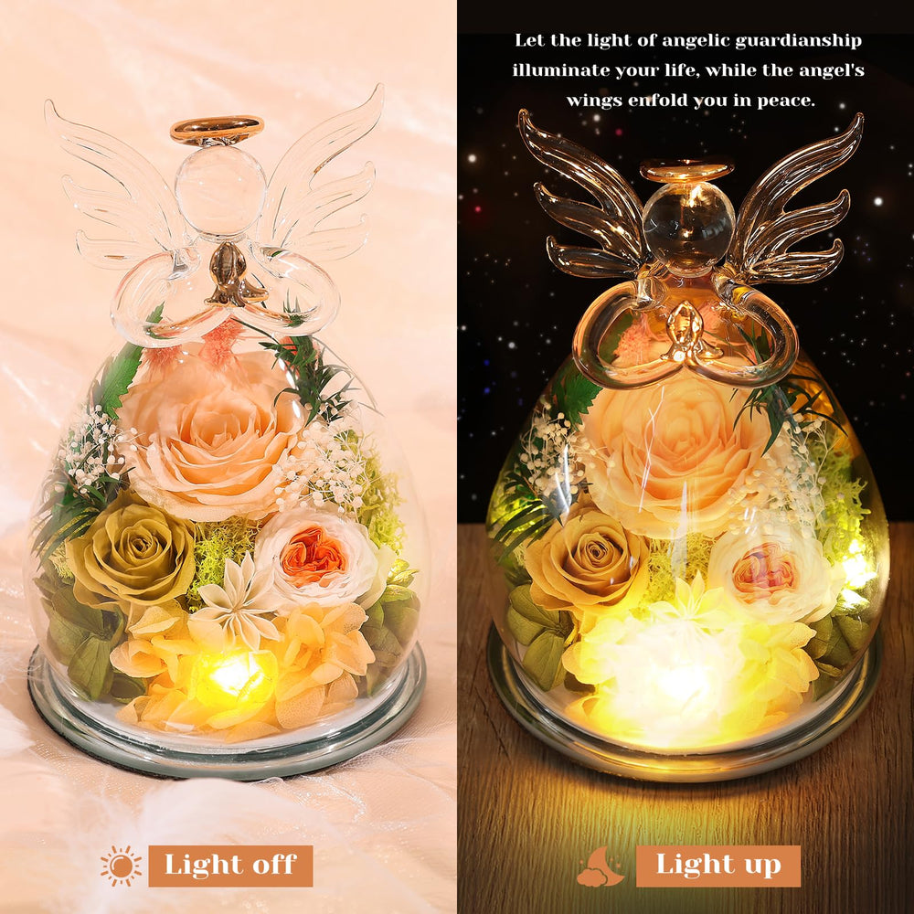 FIACO angel illuminated by warm LED lights creating cozy ambiance for evenings