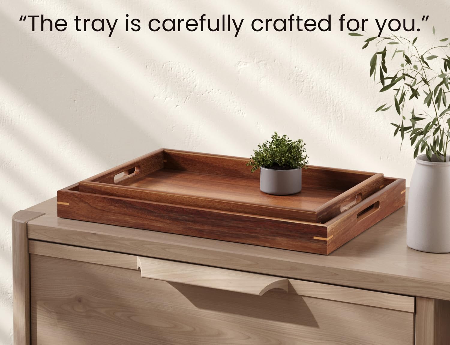 Fibogollo side-by-side trays showing large and small sizes for flexible serving and organization
