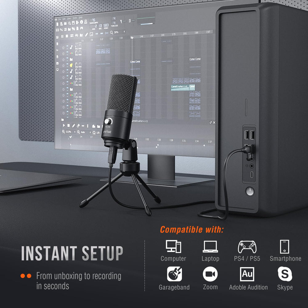 FIFINE USB cable and connector for simple plug-and-play connection