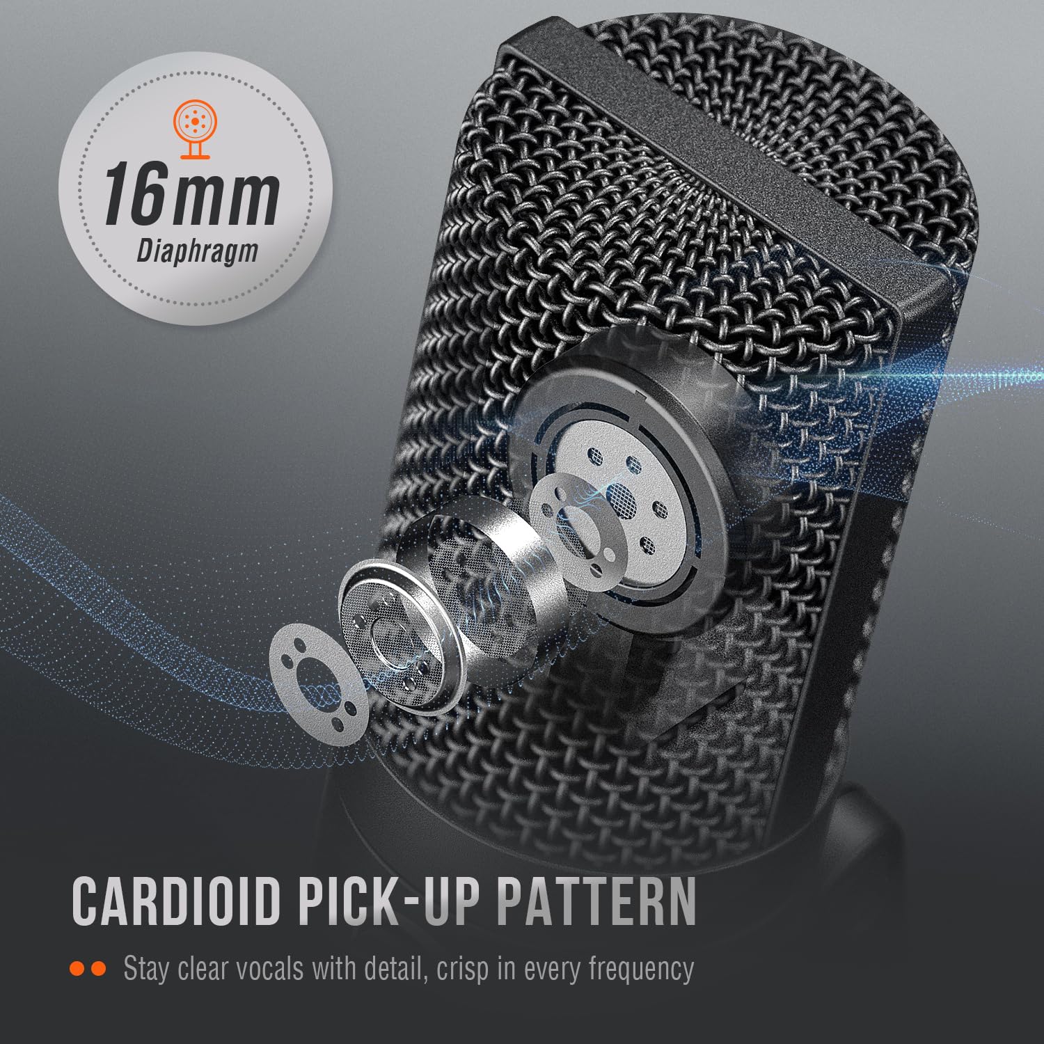 FIFINE volume knob detail for on-the-fly level control and convenience