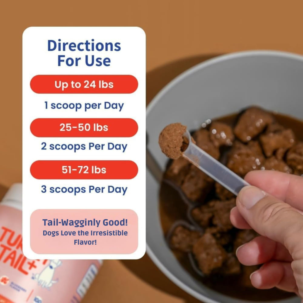 Dog eating food topped with Fifth & Fido powder showcasing palatability