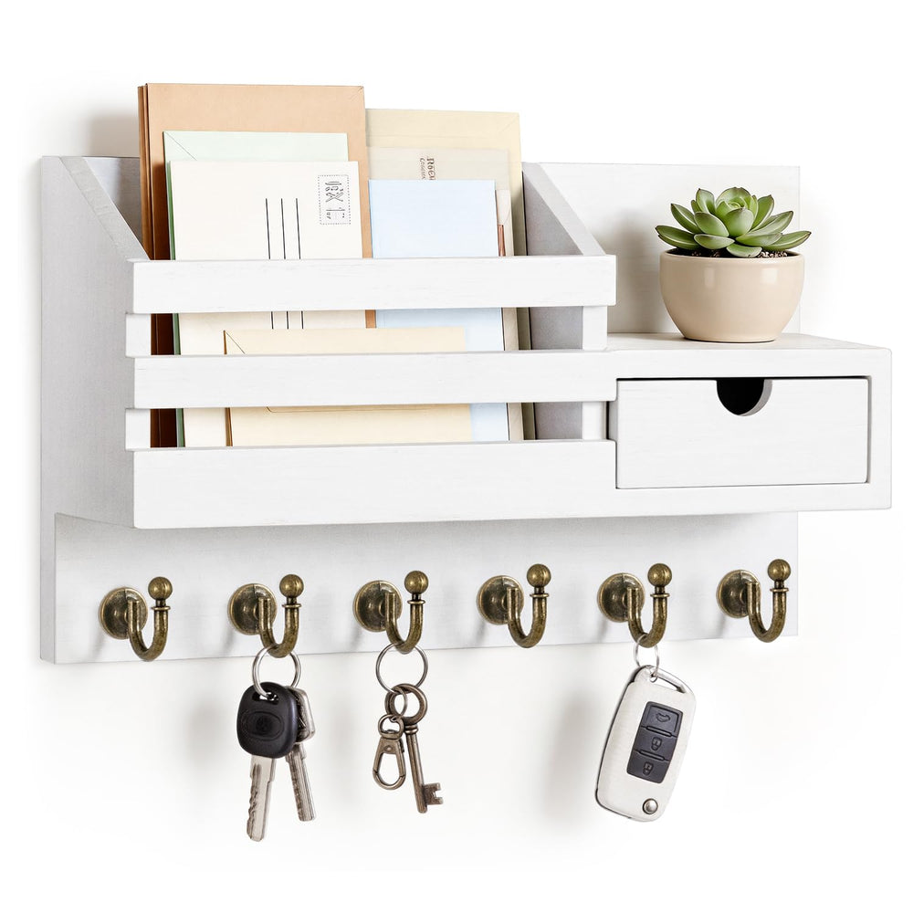 FifthQuarter front view of wall-mounted organizer showing hooks and mail slot for quick access
