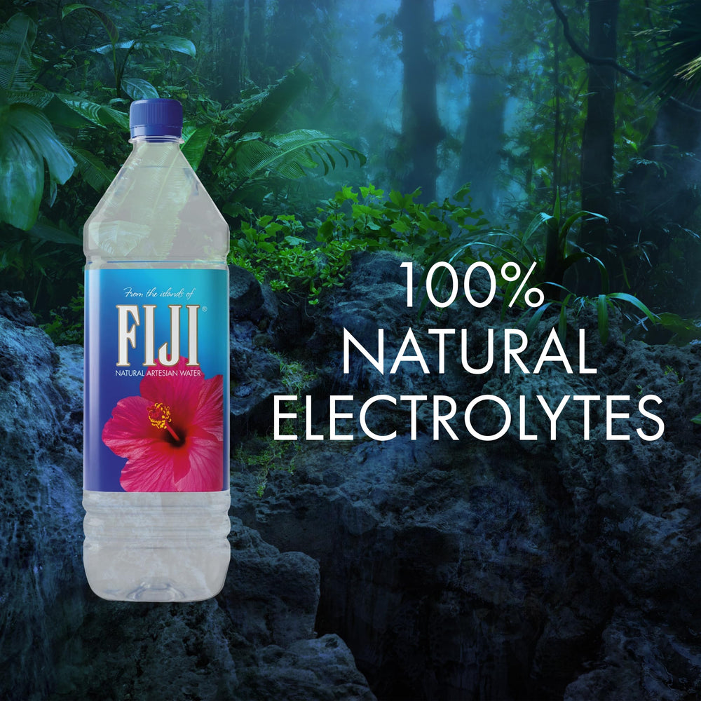 FIJI closeup of label and logo emphasizing authentic artesian source