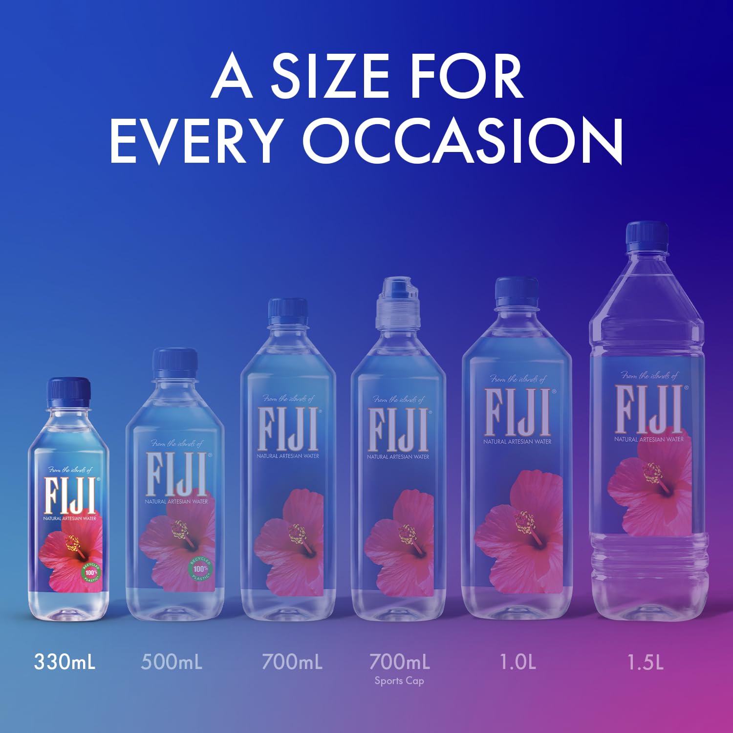 FIJI single bottle close-up highlighting clear water and premium look