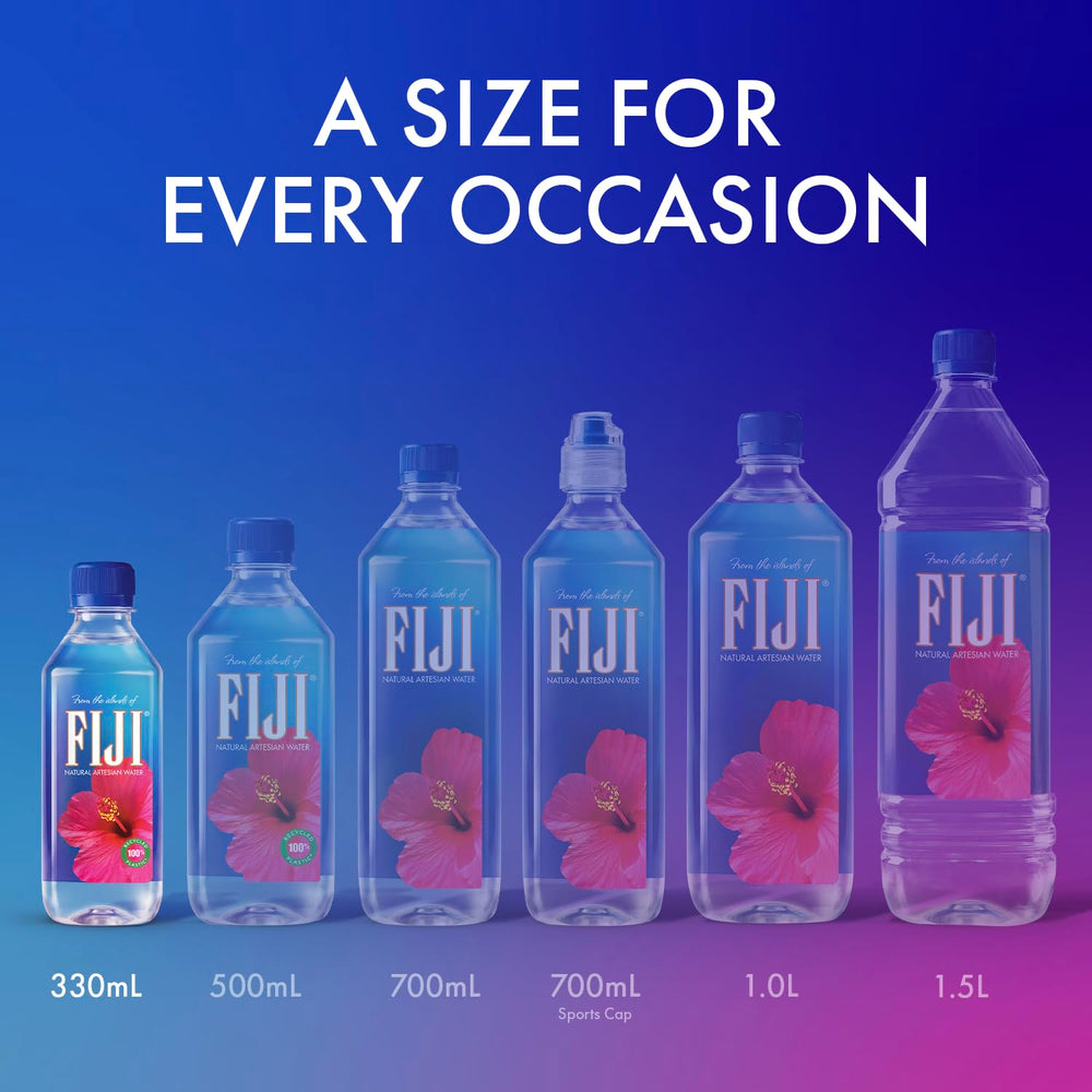 FIJI single bottle close-up highlighting clear water and premium look