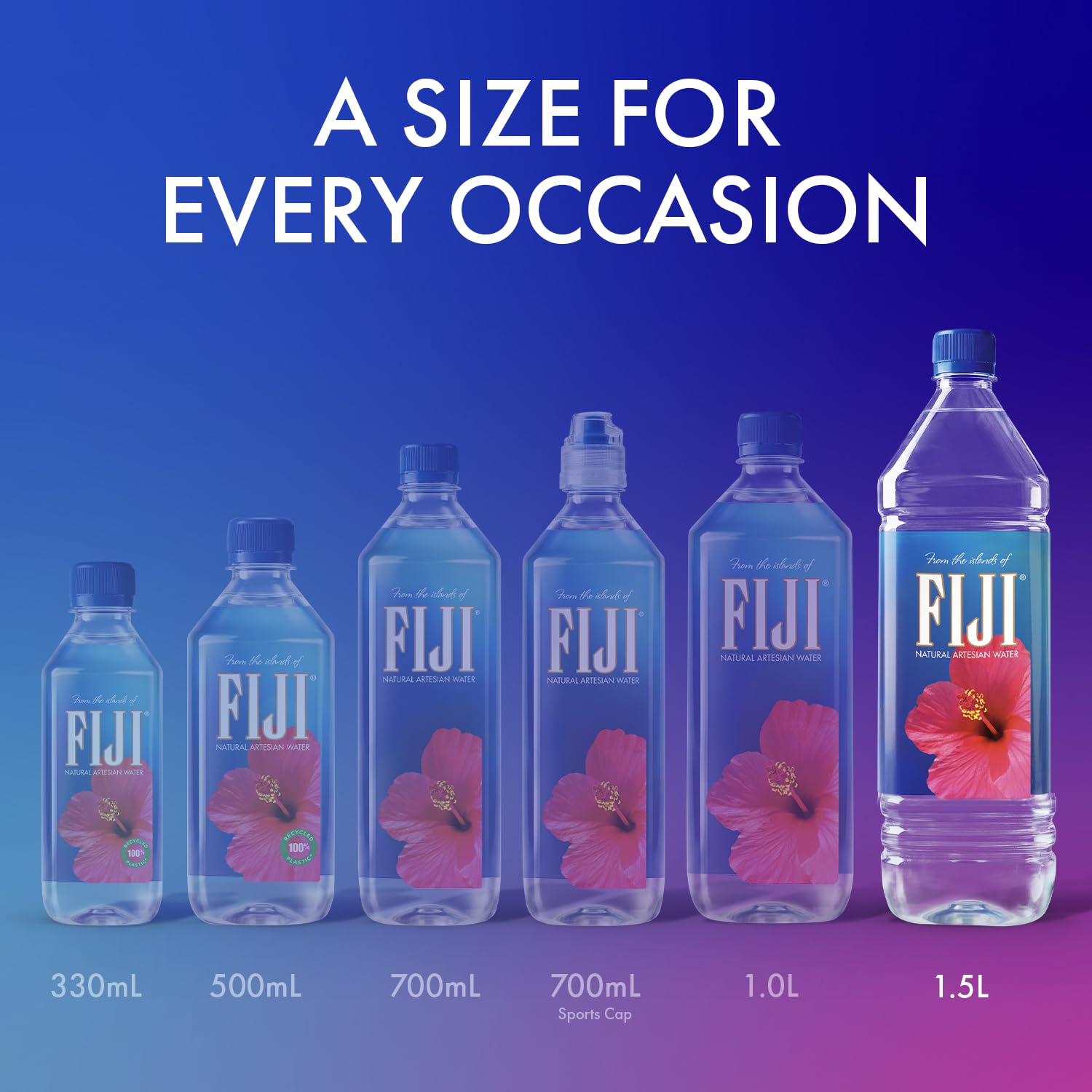 FIJI single 1.5L bottle front label highlighting brand and large-capacity hydration