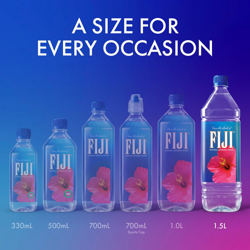 FIJI single 1.5L bottle front label highlighting brand and large-capacity hydration