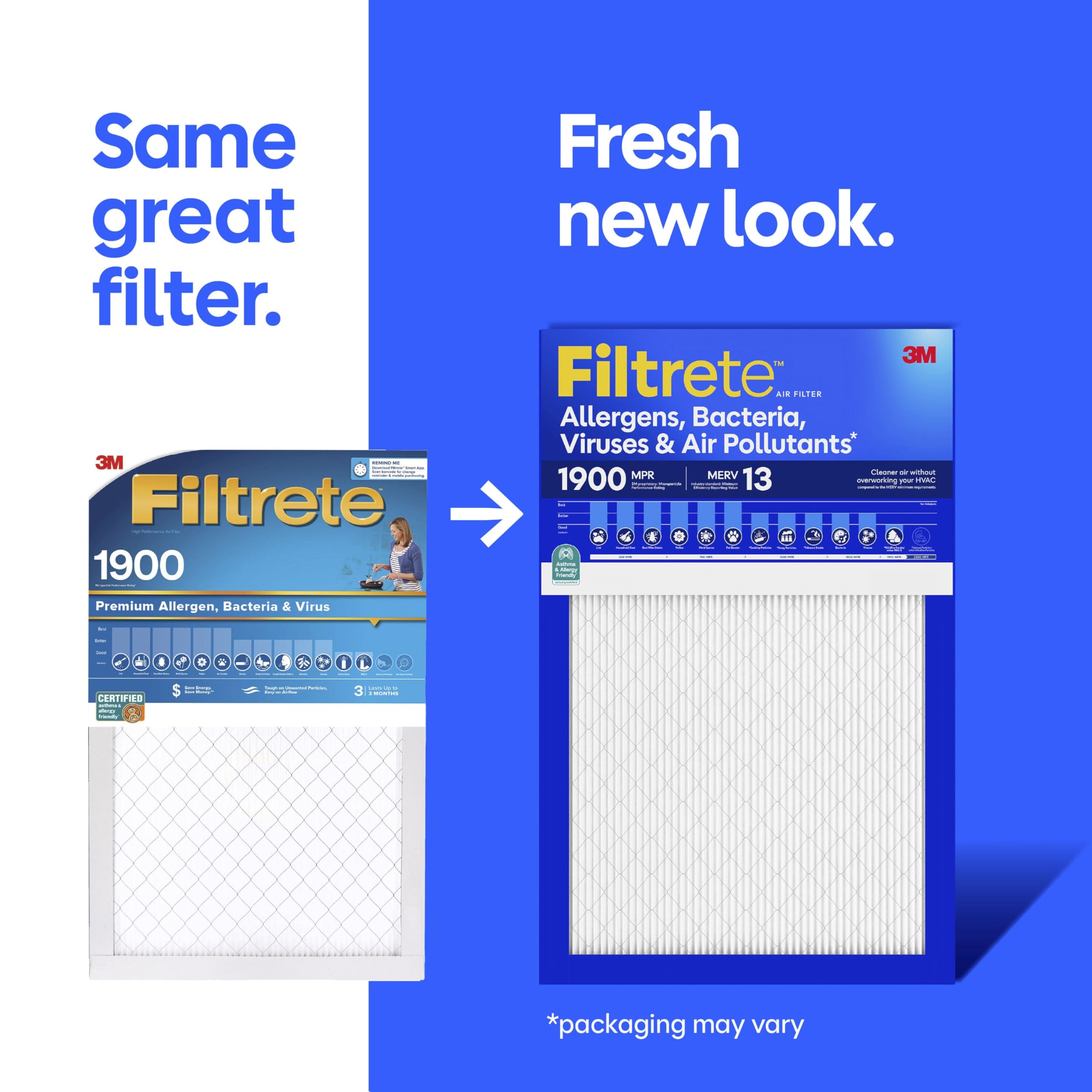 Filtrete angled view highlighting pleated media for improved airflow and particle capture