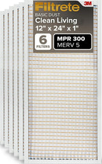Filtrete front packaging 12x24x1 showing pack of six and benefits