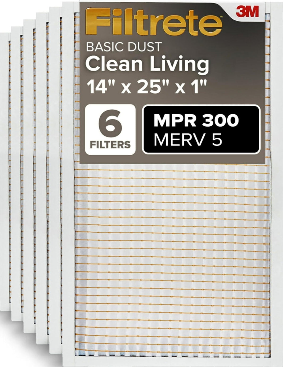 Filtrete front packaging showing 14x25x1 six-pack and quick benefit