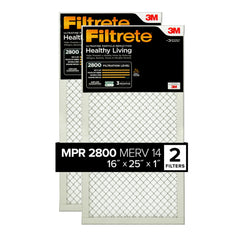Filtrete front packaging showing 16x25x1 MPR 2800 benefits for cleaner air