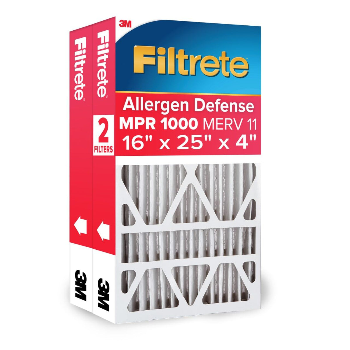 Filtrete front packaging showing product and size, clear brand benefit