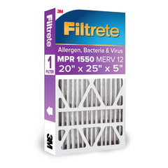 Filtrete front packaging showing MPR 1550 and MERV 12 benefits