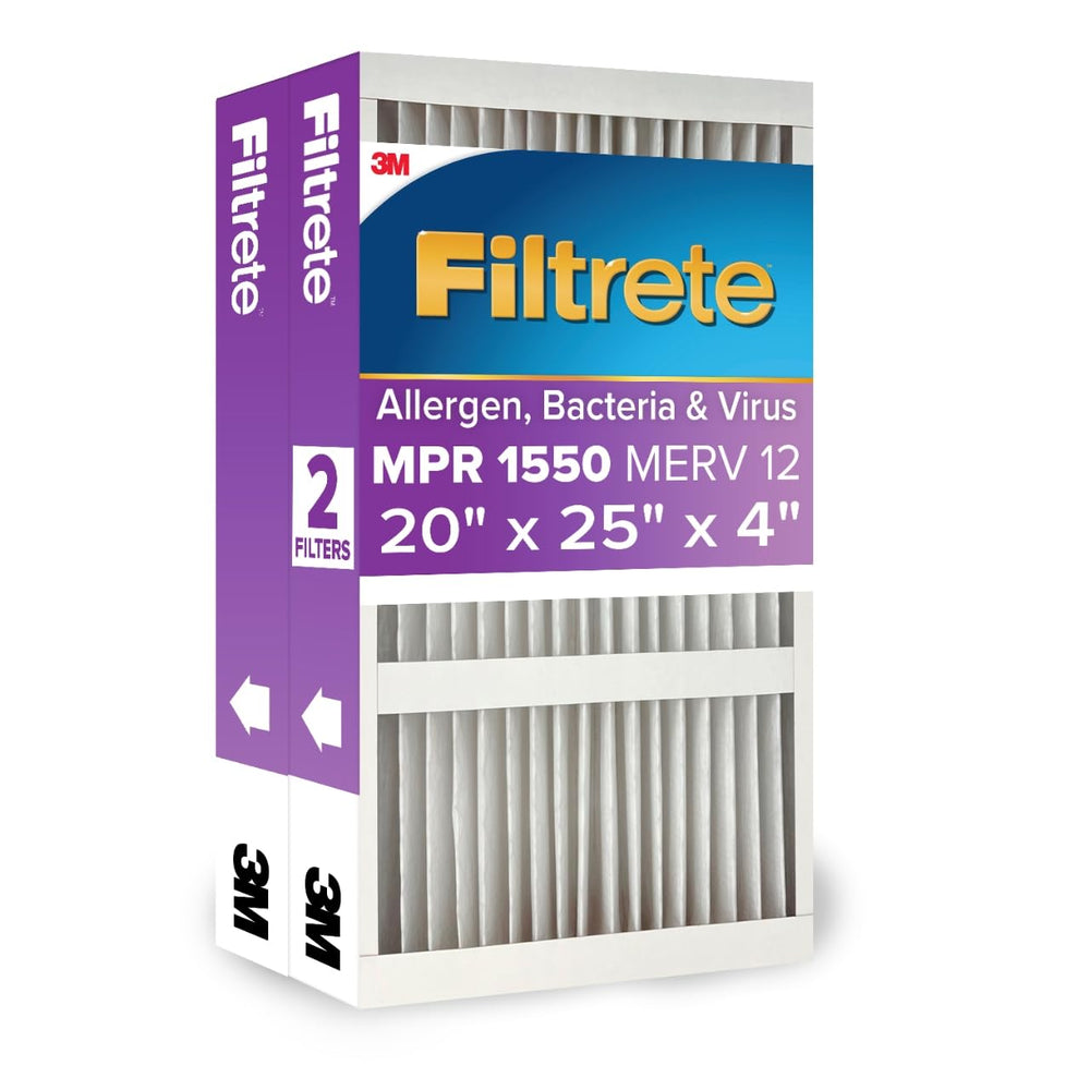 Filtrete front packaging showing 2-pack and MPR 1550 benefit