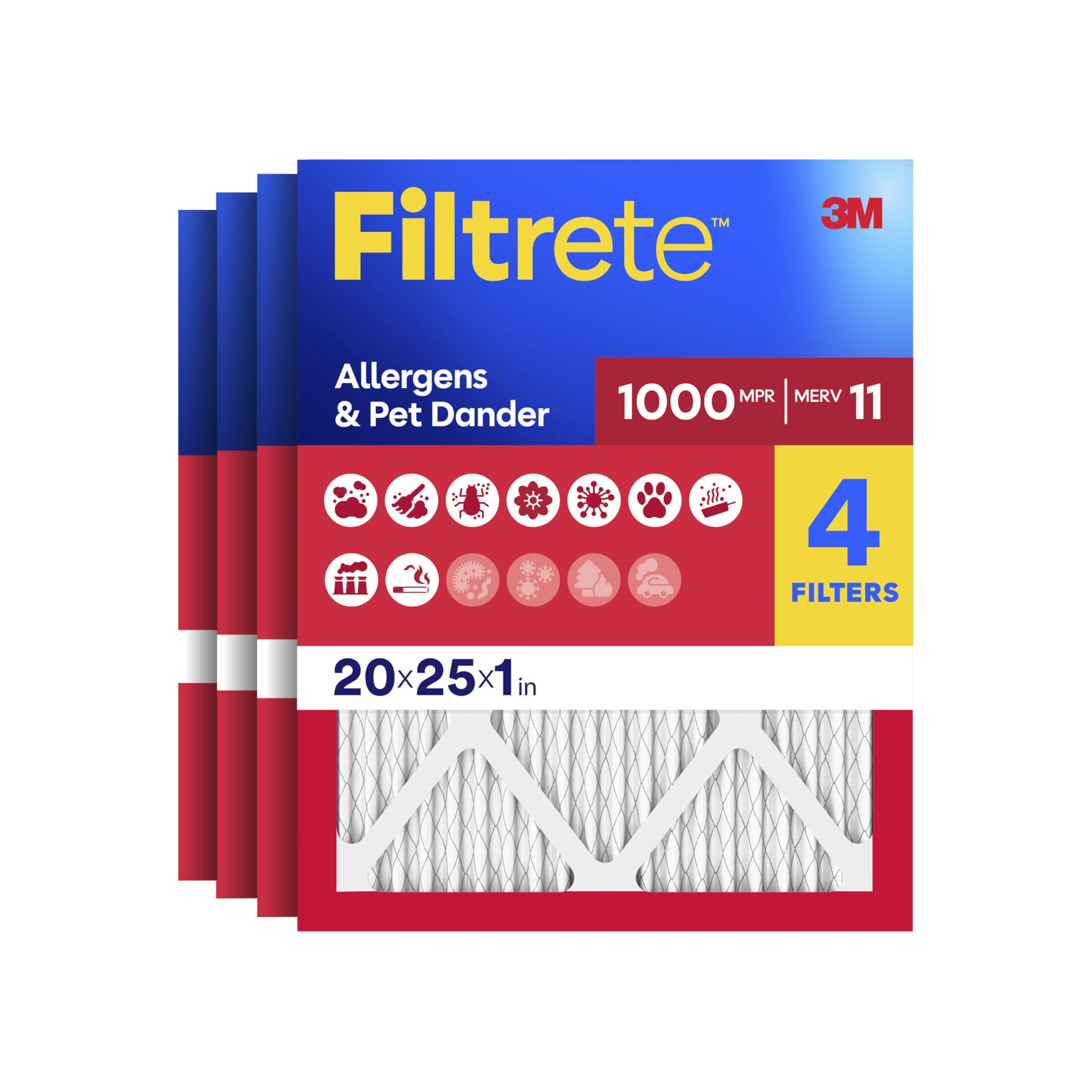 Filtrete front packaging showing 4-pack and benefits