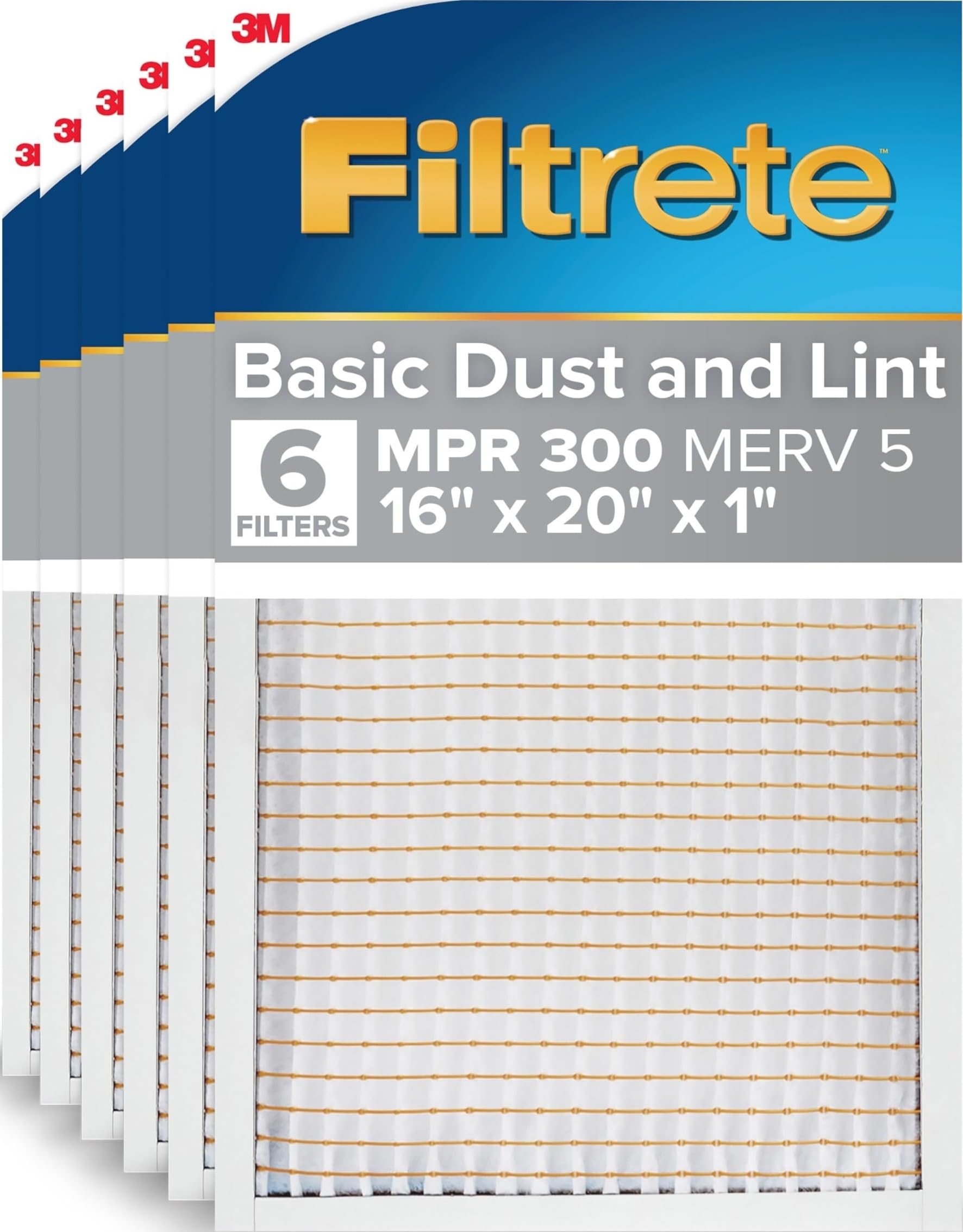 Filtrete front packaging shows product name and six-pack benefits by Filtrete