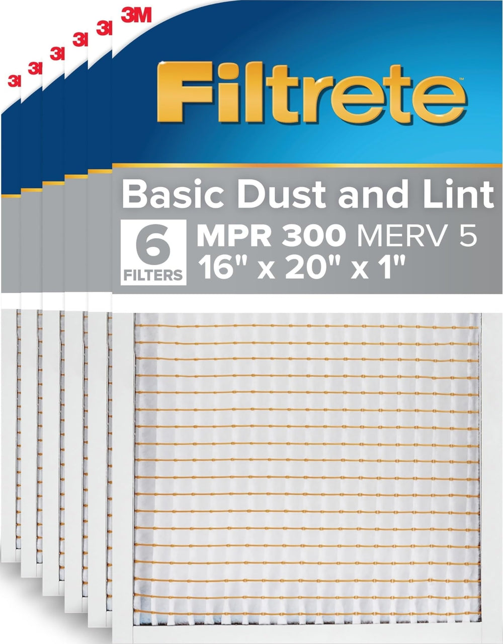 Filtrete front packaging shows product name and six-pack benefits by Filtrete