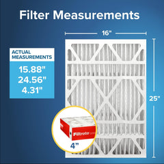 Filtrete side label with specifications, brand reassurance and fit details