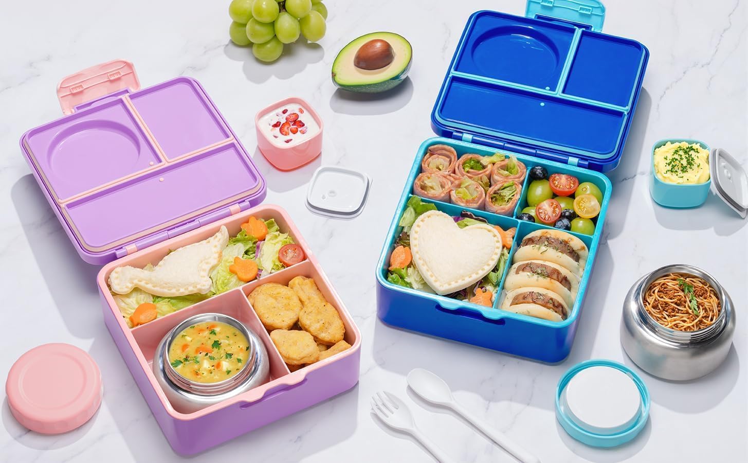 Fimibuke utensils and airtight sauce cup snapped to lid for compact storage