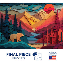 Final Piece finished Bear Country puzzle top-down view benefit: vivid colors and framing size