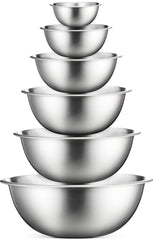 FineDine mixing bowls set front view showing all six sizes and polished finish benefits