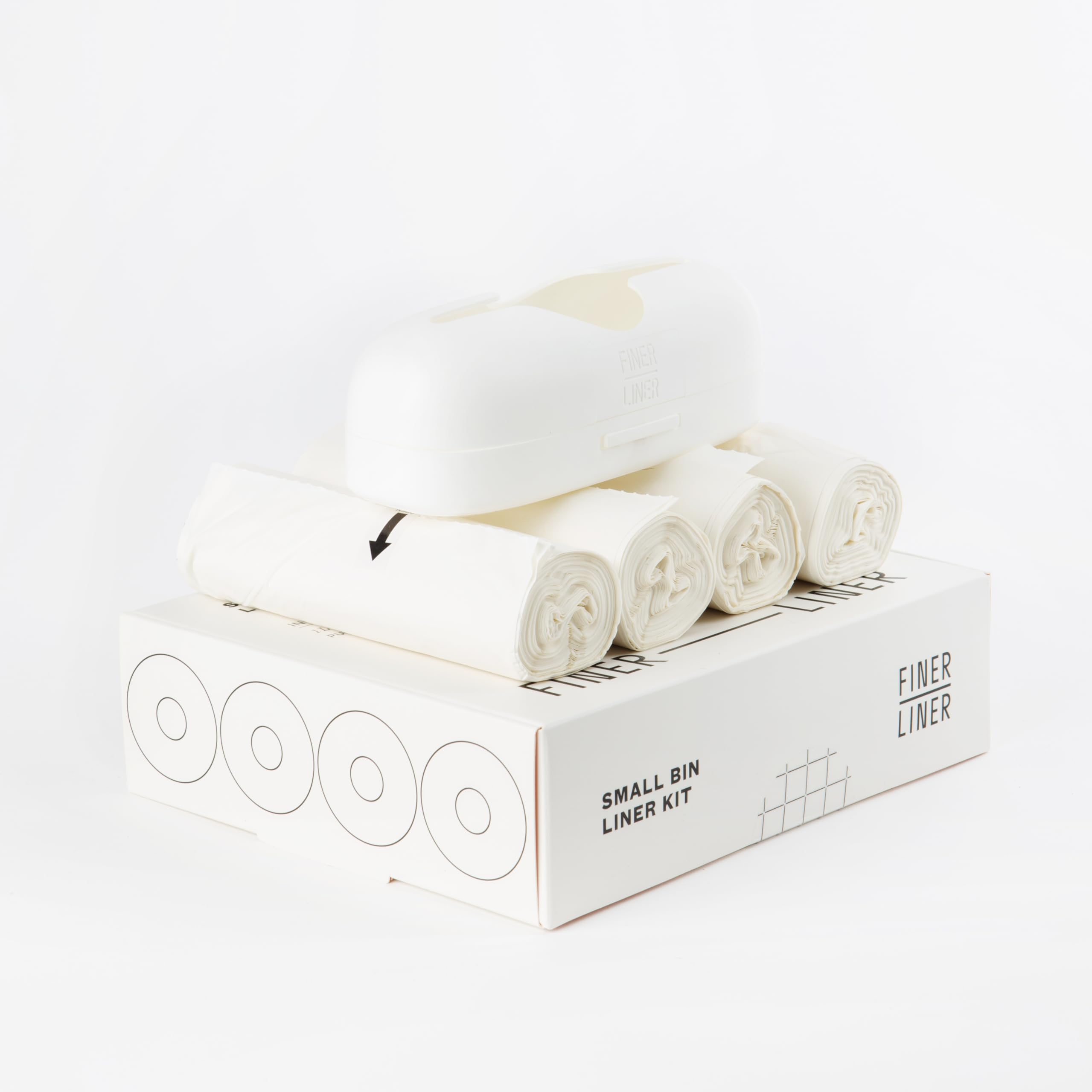 FINER LINER front packaging showing dispenser and four rolls for organized storage