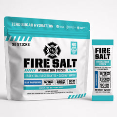 Fire Science Nutrition front box showing Blue Raspberry 32-count and convenience