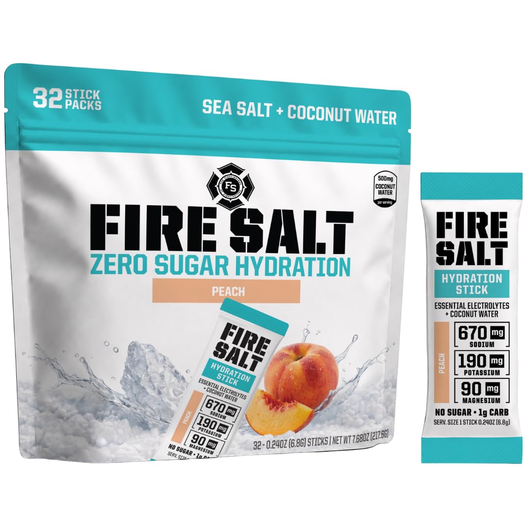 Fire Science Nutrition peach box front view showing benefits and count