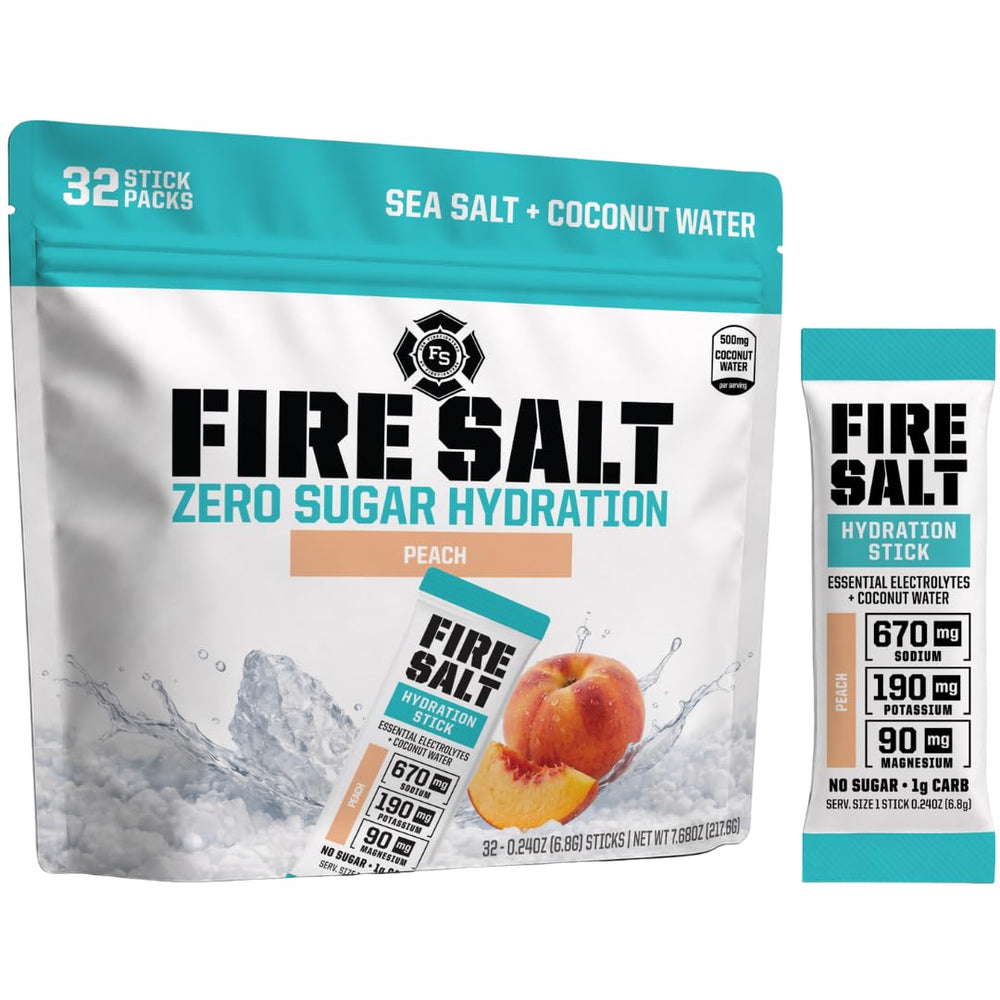Fire Science Nutrition peach box front view showing benefits and count