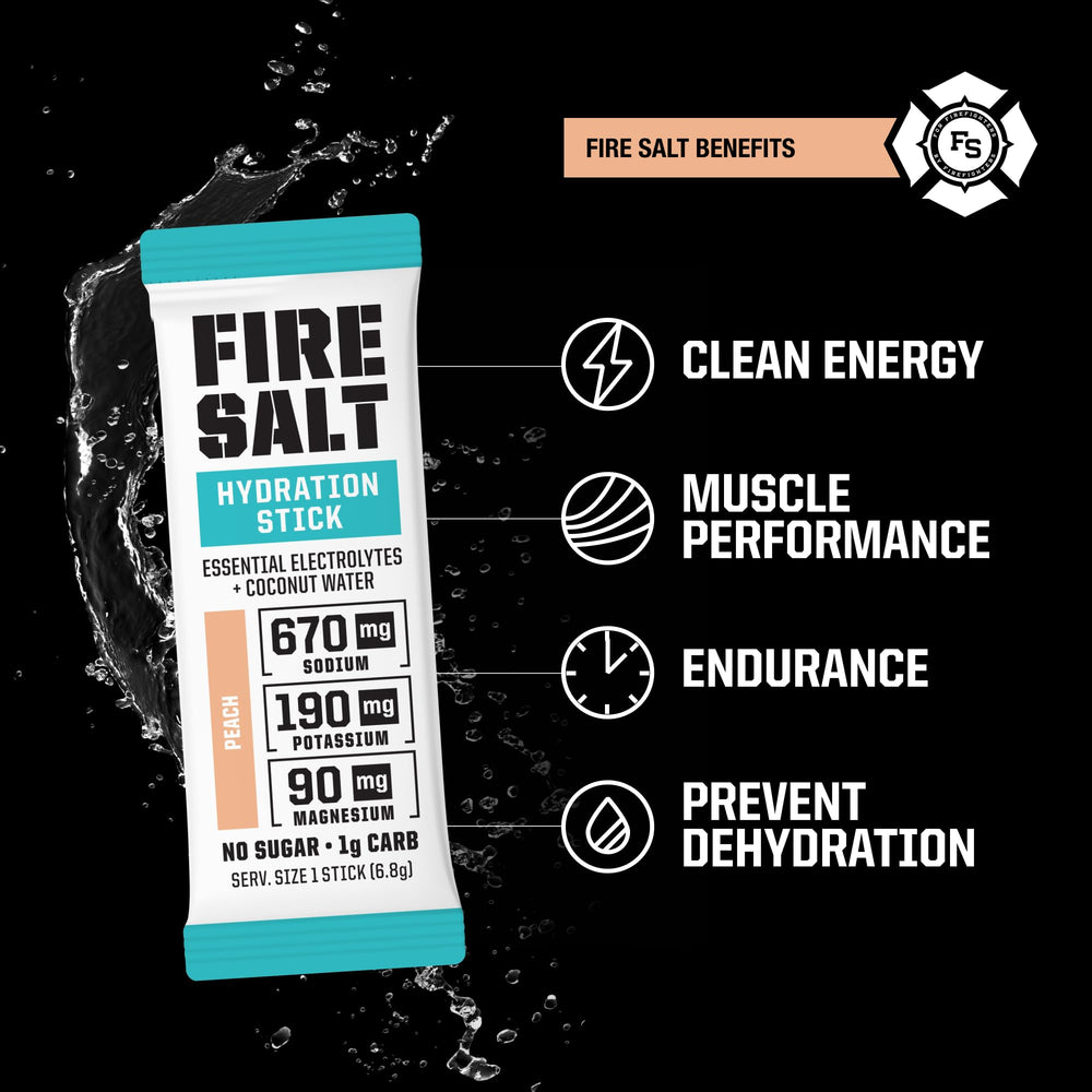 Fire Science Nutrition single peach stick packet ready to tear open