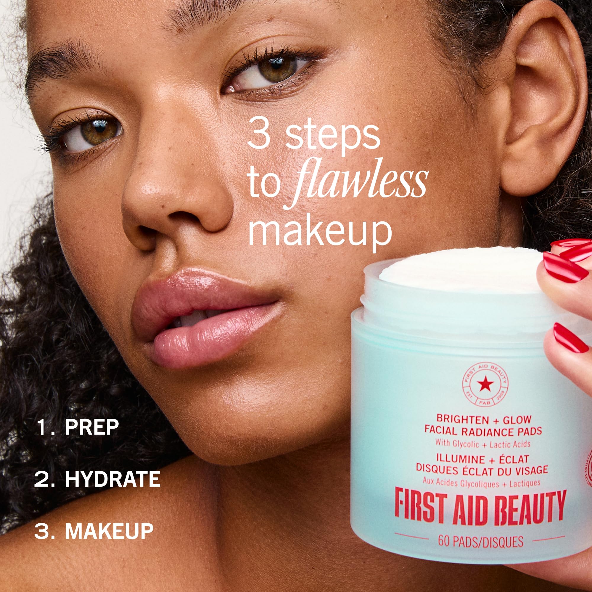 First Aid Beauty pads displayed on bathroom shelf for everyday accessibility