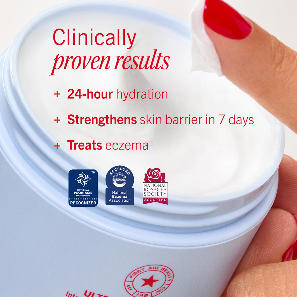 First Aid Beauty ingredient label showing colloidal oatmeal and ceramides