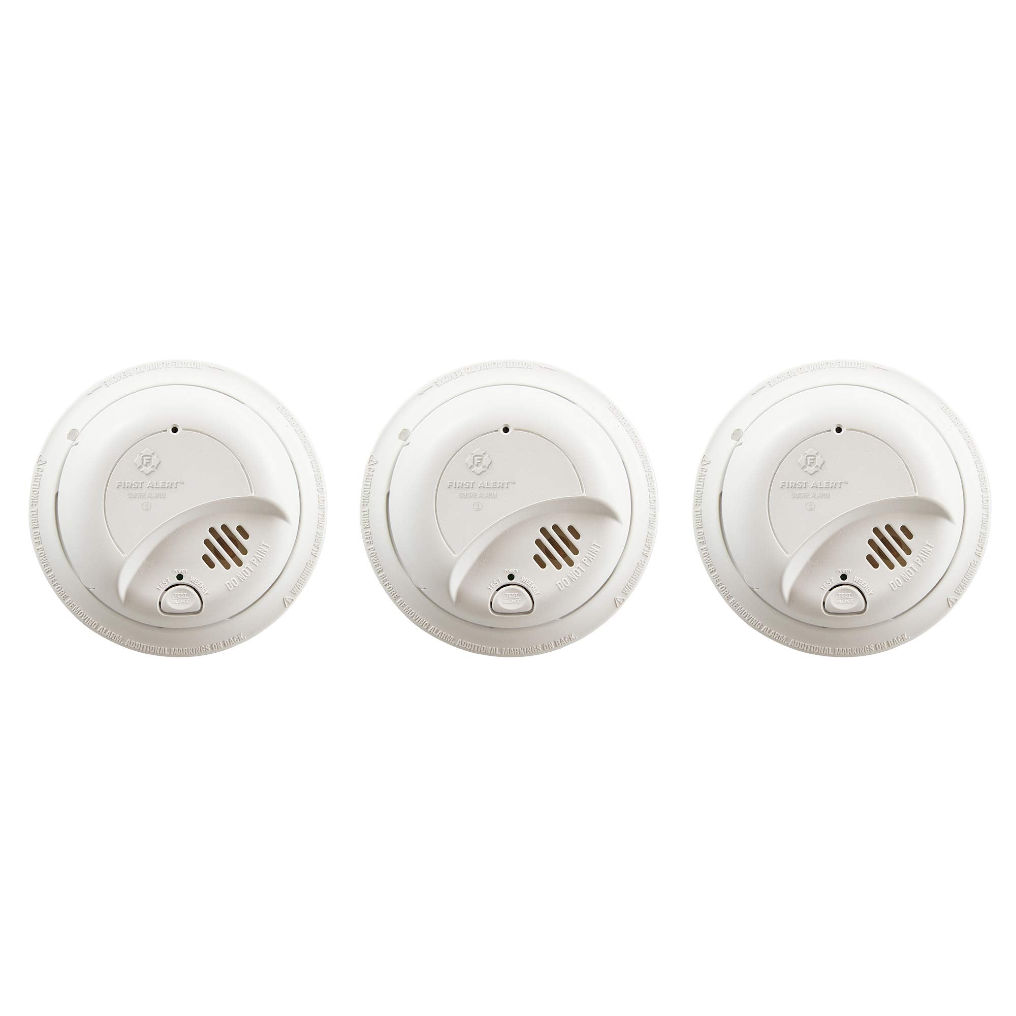 First Alert 9120B front view three-pack showing compact design and clear labeling for reliable protection